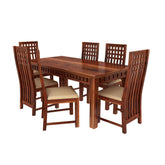 Amer Solid Sheesham Wood 6 Seater Dining Set (With Cushion, Natural Finish)
